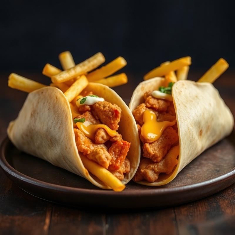 Tacos poulet frites cheddar